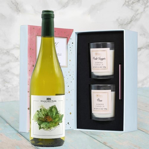 Stanlake Park Wine Estate Bacchus 75cl White Wine With Love Body & Earth 2 Scented Candle Gift Box
